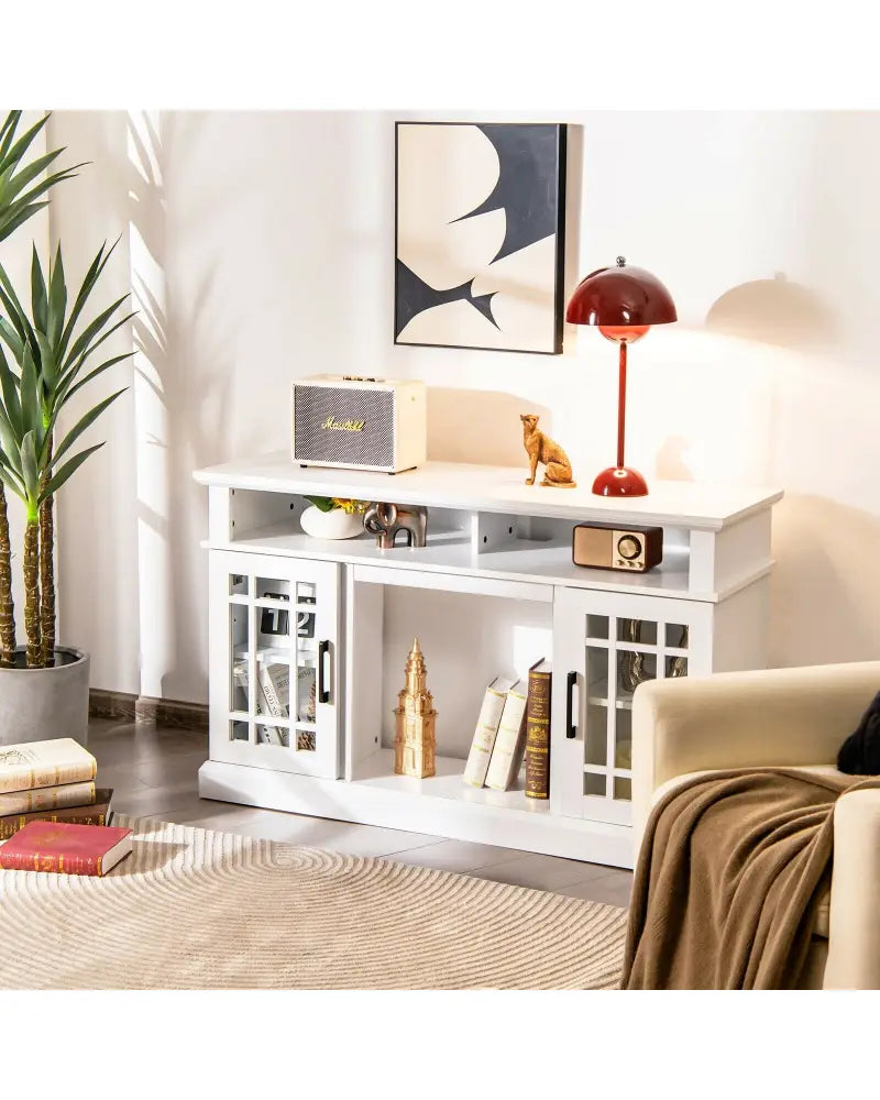 48 Inch Electric Fireplace TV Stand with Cabinets for TVs Up to 50 Inch-White - White - Entertainment Centers & TV