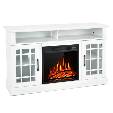 48 Inch Electric Fireplace TV Stand with Cabinets for TVs Up to 50 Inch-White - White - Entertainment Centers & TV
