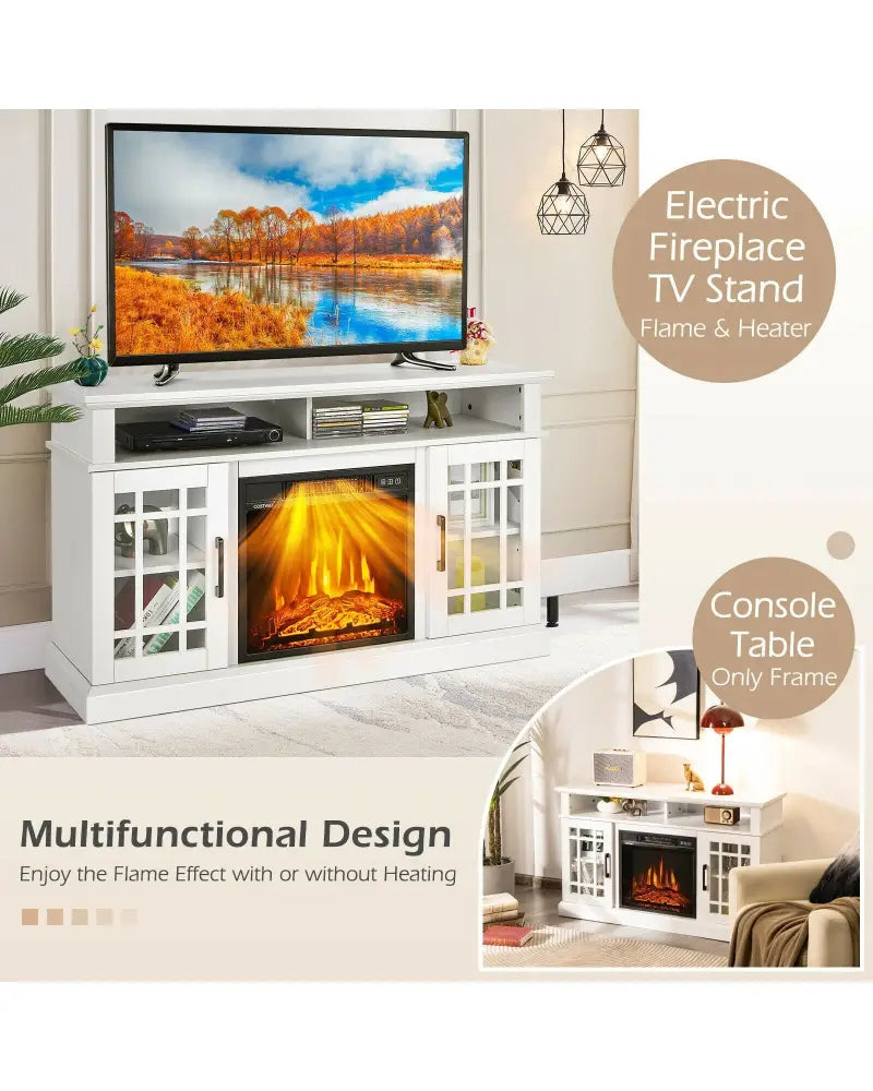 48 Inch Electric Fireplace TV Stand with Cabinets for TVs Up to 50 Inch-White - White - Entertainment Centers & TV