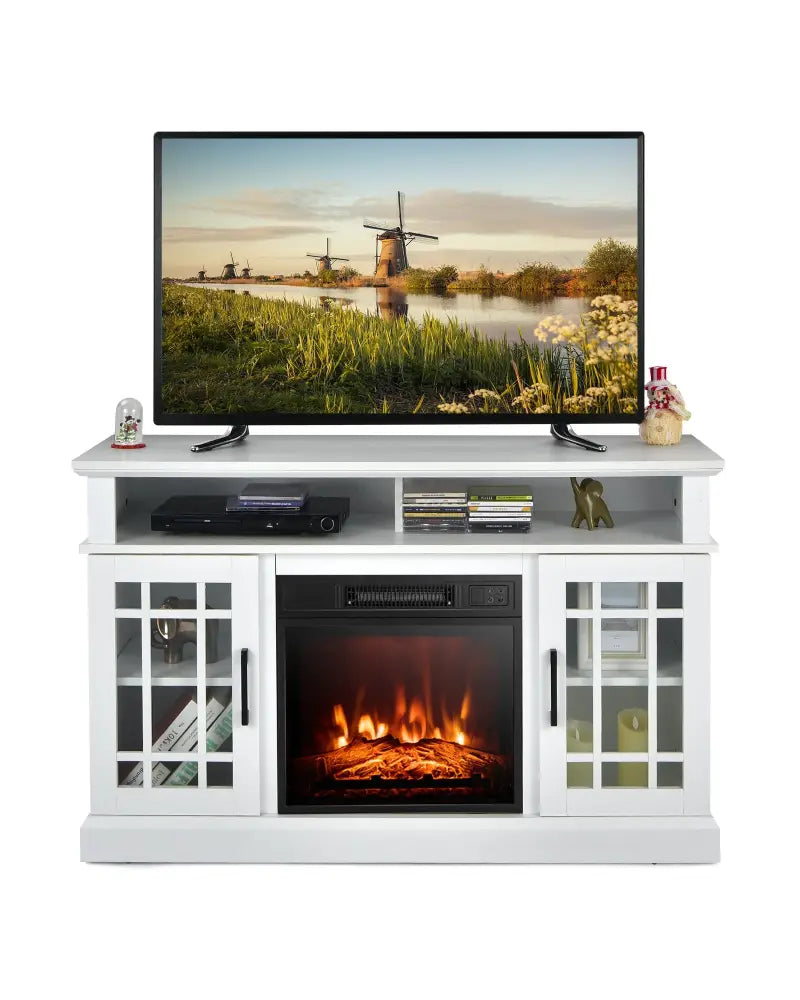 48 Inch Electric Fireplace TV Stand with Cabinets for TVs Up to 50 Inch-White - White - Entertainment Centers & TV