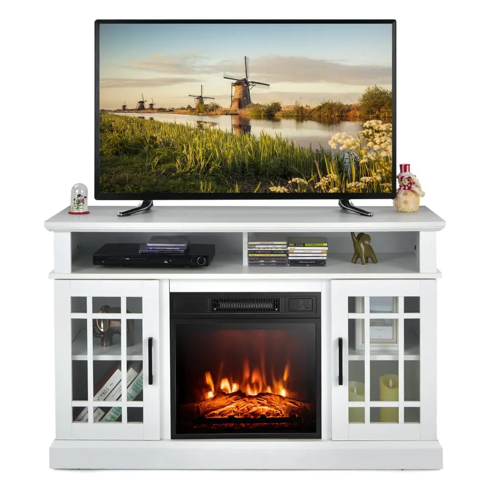 48 Inch Electric Fireplace TV Stand with Cabinets for TVs Up to 50 Inch-White - White - Entertainment Centers & TV