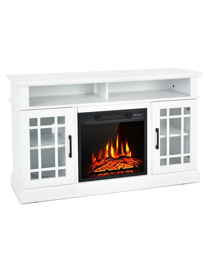 48 Inch Electric Fireplace TV Stand with Cabinets for TVs Up to 50 Inch-White - White - Entertainment Centers & TV