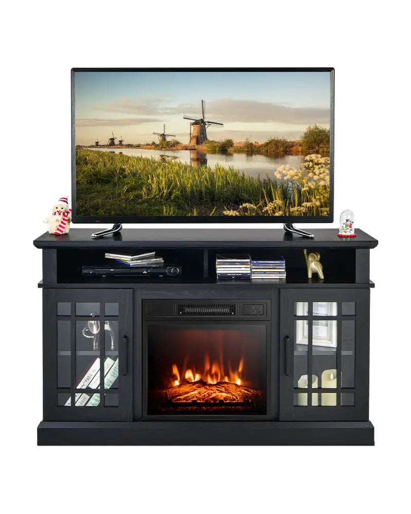 48 Inch Electric Fireplace TV Stand with Cabinets for TVs Up to 55 Inch-Black - Black - Entertainment Centers & TV