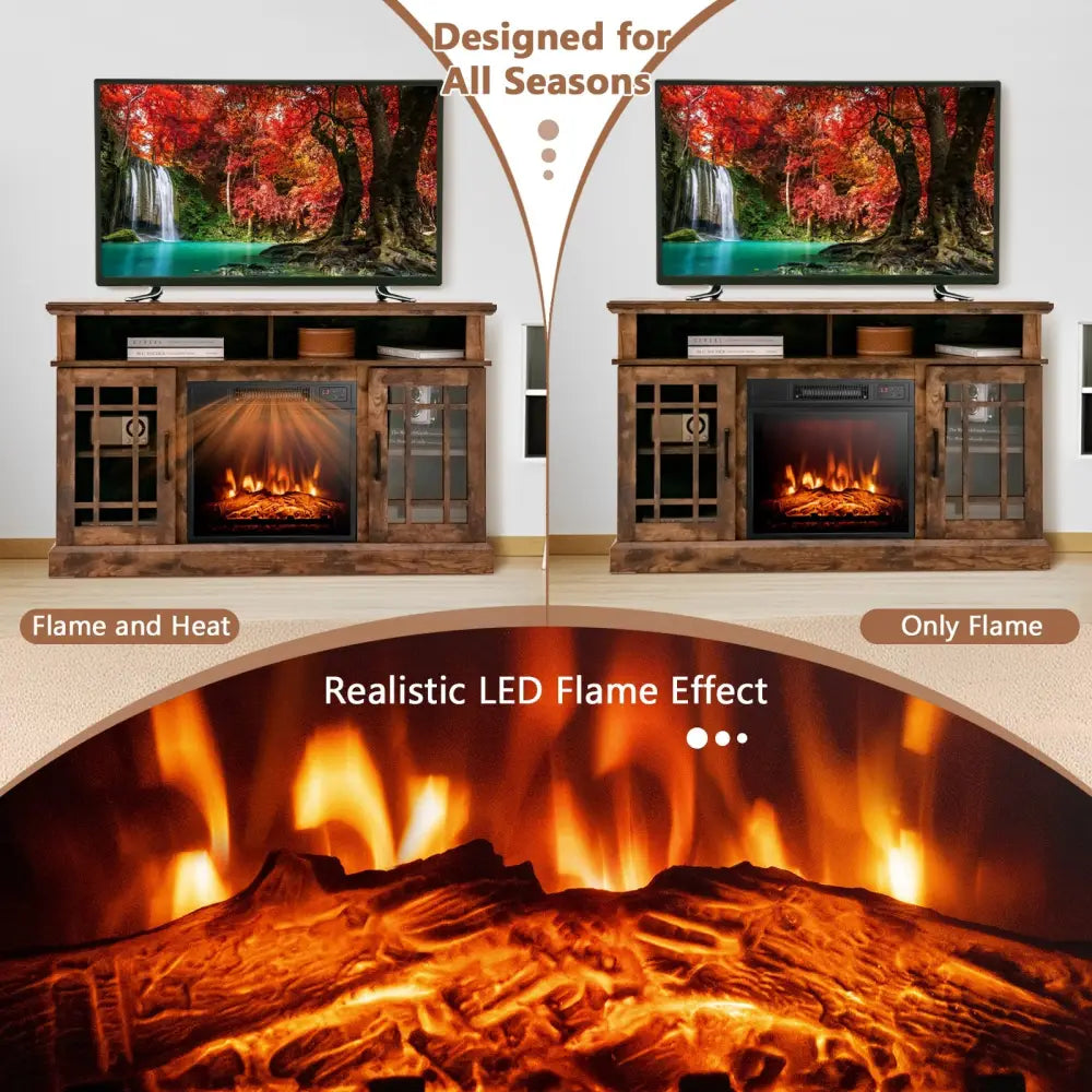 48 Inch Electric Fireplace TV Stand with Cabinets for TVs Up to 55 Inch-Brown - Brown - Entertainment Centers & TV