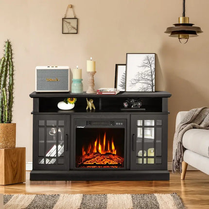 48 Inch Electric Fireplace TV Stand with Cabinets for TVs Up to 55 Inch-Black Costway