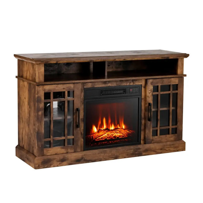 48 Inch Electric Fireplace TV Stand with Cabinets for TVs Up to 55 InchBrown - Oasis Home Essentials