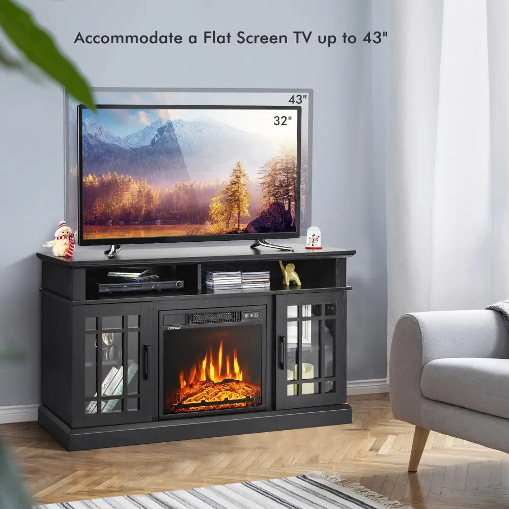 48 Inch Electric Fireplace TV Stand with Cabinets for TVs Up to 55 Inch-Black - Black - Entertainment Centers & TV