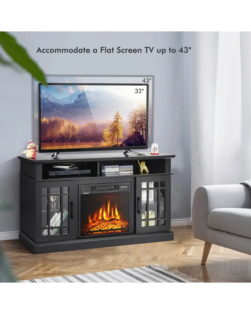 48 Inch Electric Fireplace TV Stand with Cabinets for TVs Up to 55 Inch-Black - Black - Entertainment Centers & TV