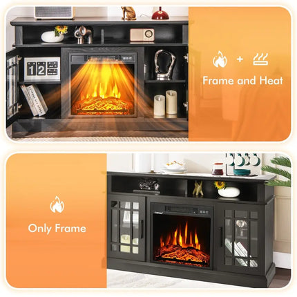 48 Inch Electric Fireplace TV Stand with Cabinets for TVs Up to 55 Inch-Black Costway
