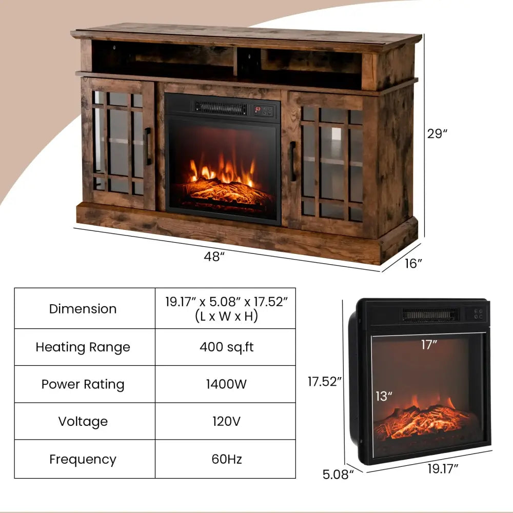 48 Inch Electric Fireplace TV Stand with Cabinets for TVs Up to 55 Inch-Brown - Brown - Entertainment Centers & TV