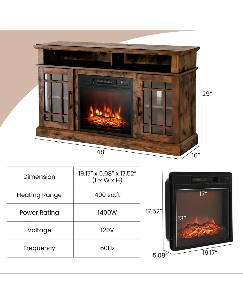 48 Inch Electric Fireplace TV Stand with Cabinets for TVs Up to 55 Inch-Brown - Brown - Entertainment Centers & TV