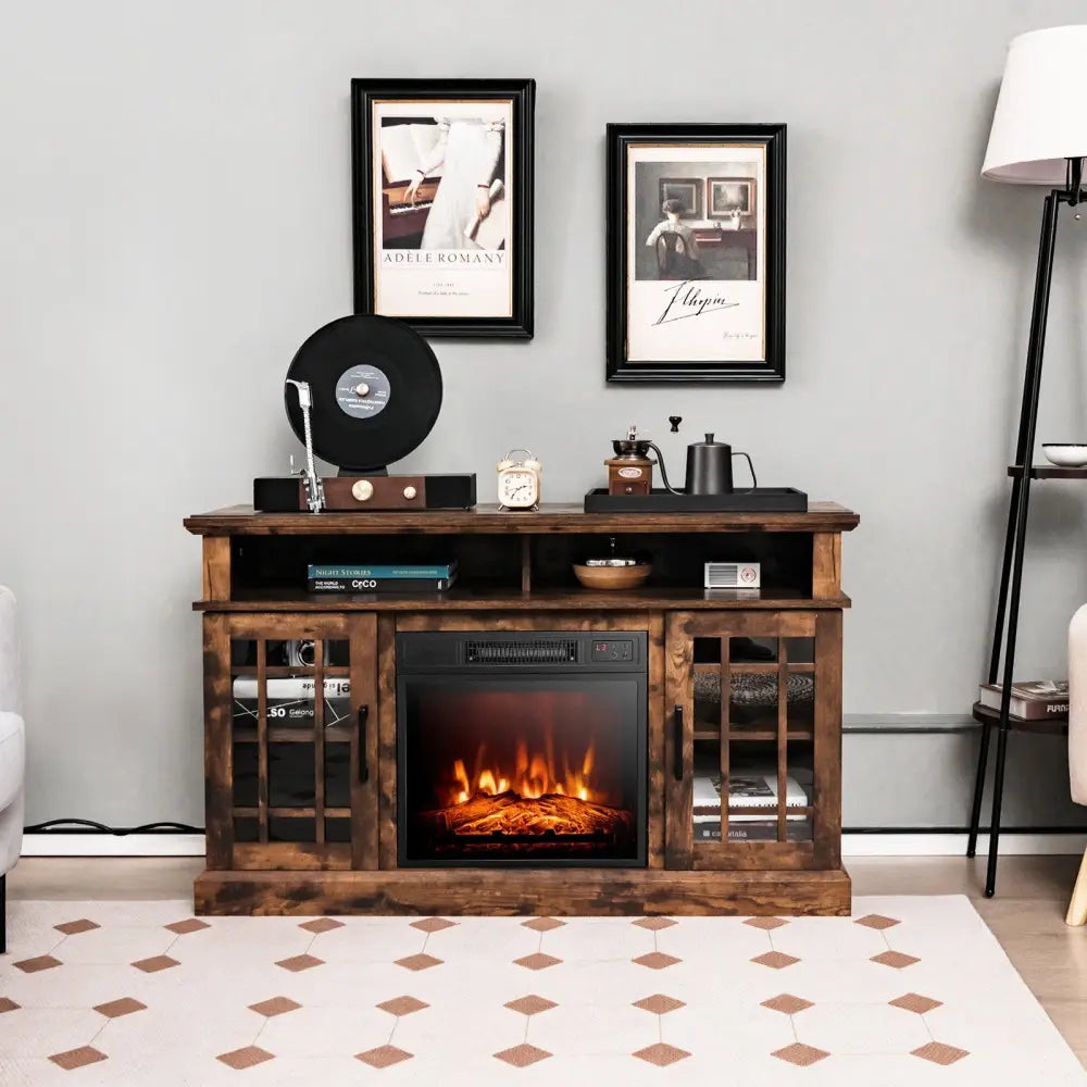 48 Inch Electric Fireplace TV Stand with Cabinets for TVs Up to 55 Inch-Brown - Brown - Entertainment Centers & TV