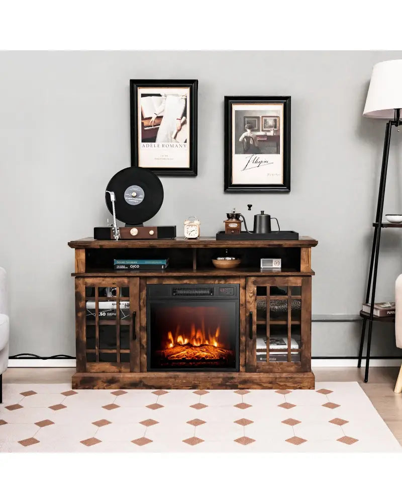48 Inch Electric Fireplace TV Stand with Cabinets for TVs Up to 55 Inch-Brown - Brown - Entertainment Centers & TV