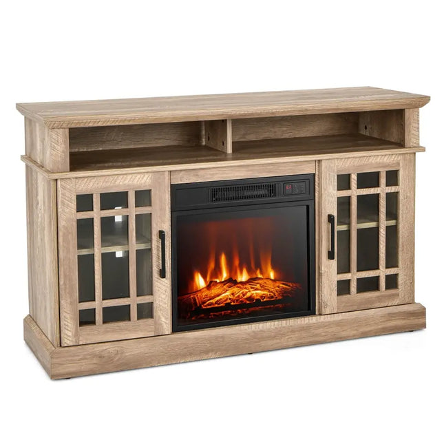 48 Inch Electric Fireplace TV Stand with Cabinets for TVs Up to 55 Inch-Natural - Natural - Entertainment Centers & TV