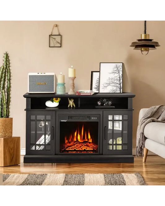 48 Inch Electric Fireplace TV Stand with Cabinets for TVs Up to 55 Inch-Black - Black - Entertainment Centers & TV