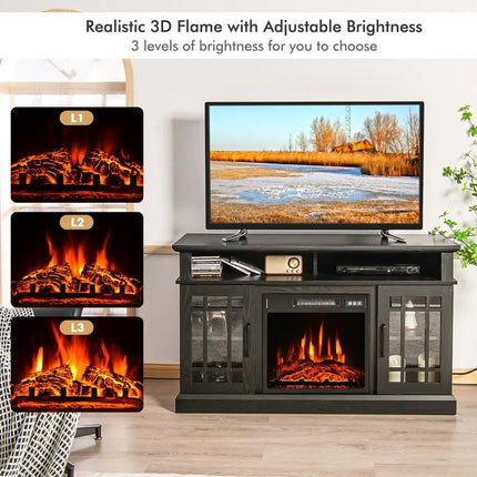 48 Inch Electric Fireplace TV Stand with Cabinets for TVs Up to 55 Inch-Black Costway