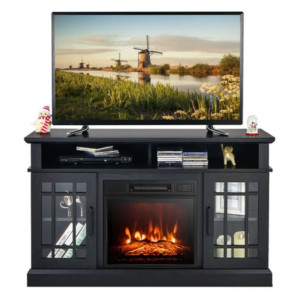 48 Inch Electric Fireplace TV Stand with Cabinets for TVs Up to 55 Inch-Black Costway