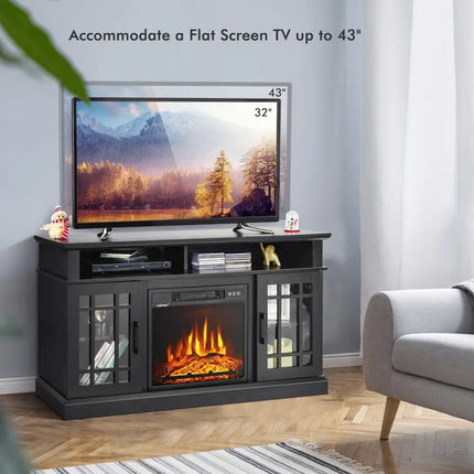 48 Inch Electric Fireplace TV Stand with Cabinets for TVs Up to 55 Inch-Black Costway
