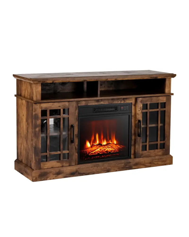48 Inch Electric Fireplace TV Stand with Cabinets for TVs Up to 55 Inch-Brown - Brown - Entertainment Centers & TV
