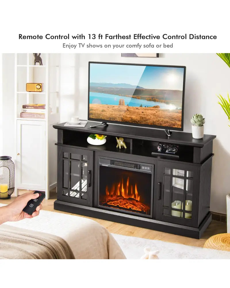 48 Inch Electric Fireplace TV Stand with Cabinets for TVs Up to 55 Inch-Black - Black - Entertainment Centers & TV
