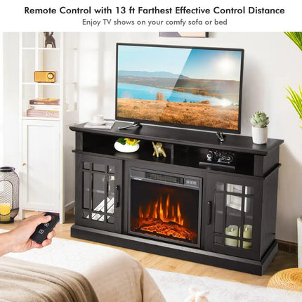 48 Inch Electric Fireplace TV Stand with Cabinets for TVs Up to 55 Inch-Black Costway