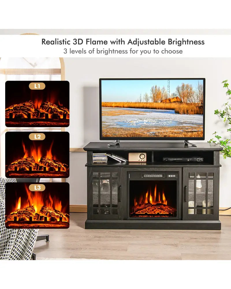 48 Inch Electric Fireplace TV Stand with Cabinets for TVs Up to 55 Inch-Black - Black - Entertainment Centers & TV