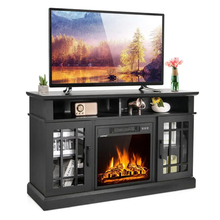 48 Inch Electric Fireplace TV Stand with Cabinets for TVs Up to 55 Inch-Black Costway