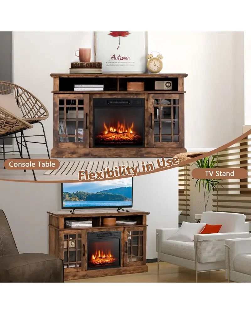 48 Inch Electric Fireplace TV Stand with Cabinets for TVs Up to 55 Inch-Brown - Brown - Entertainment Centers & TV