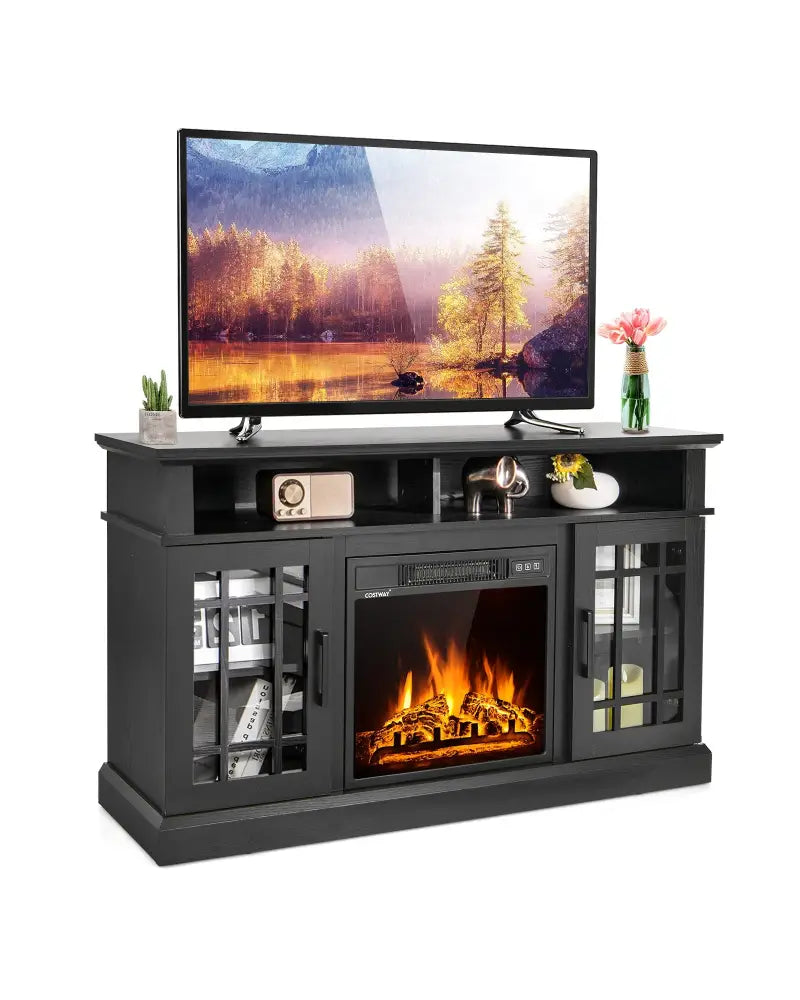 48 Inch Electric Fireplace TV Stand with Cabinets for TVs Up to 55 Inch-Black - Black - Entertainment Centers & TV