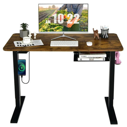 48-inch Electric Height Adjustable Standing Desk with Control Panel-Rustic Brown Costway