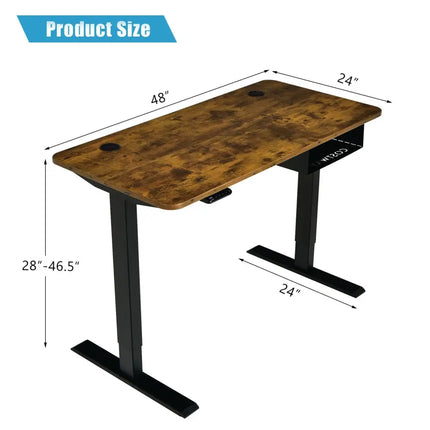 48-inch Electric Height Adjustable Standing Desk with Control Panel-Rustic Brown Costway