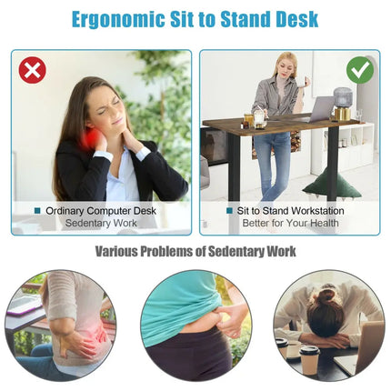 48-inch Electric Height Adjustable Standing Desk with Control Panel-Rustic Brown Costway