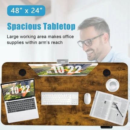 48-inch Electric Height Adjustable Standing Desk with Control Panel-Rustic Brown Costway