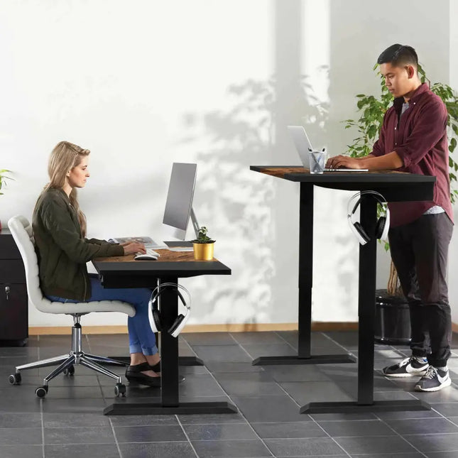 48 Inch Electric Sit to Stand Desk with Keyboard Tray-Rustic Brown Costway