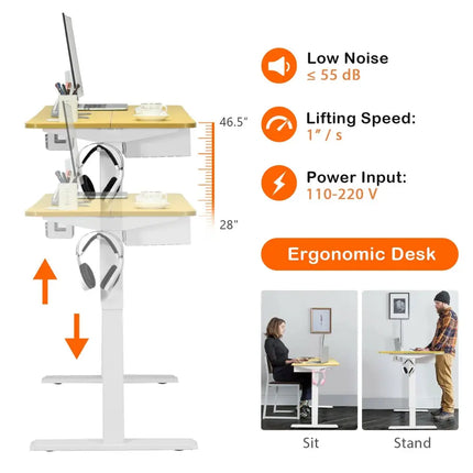 48-Inch Electric Standing Adjustable Desk with Control Panel and USB Port-Natural Costway