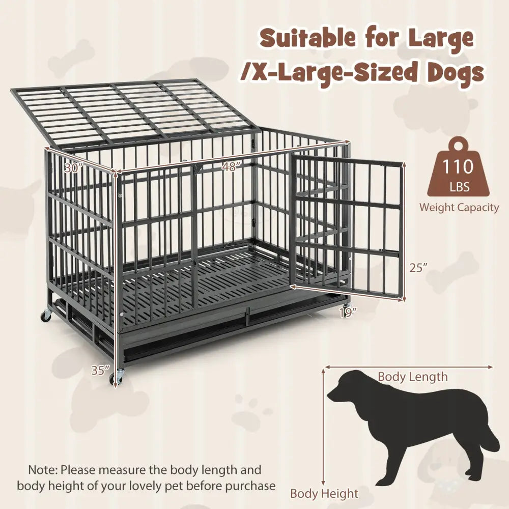 48 Inch Foldable Heavy-Duty Metal Dog Cage with Lockable Rolling Casters and Tray-48 inches - Black - Dog Kennels