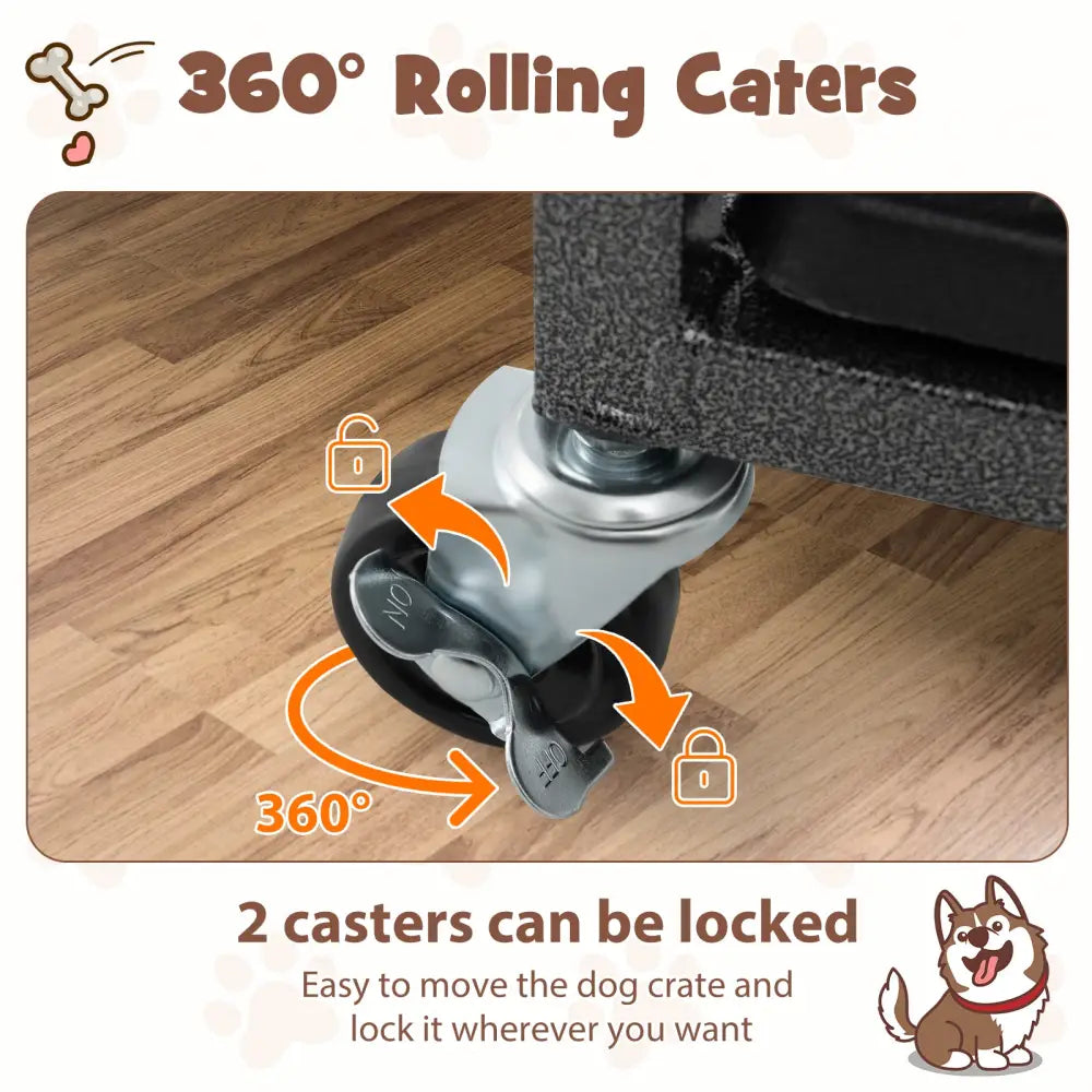 48 Inch Foldable Heavy-Duty Metal Dog Cage with Lockable Rolling Casters and Tray-48 inches - Black - Dog Kennels