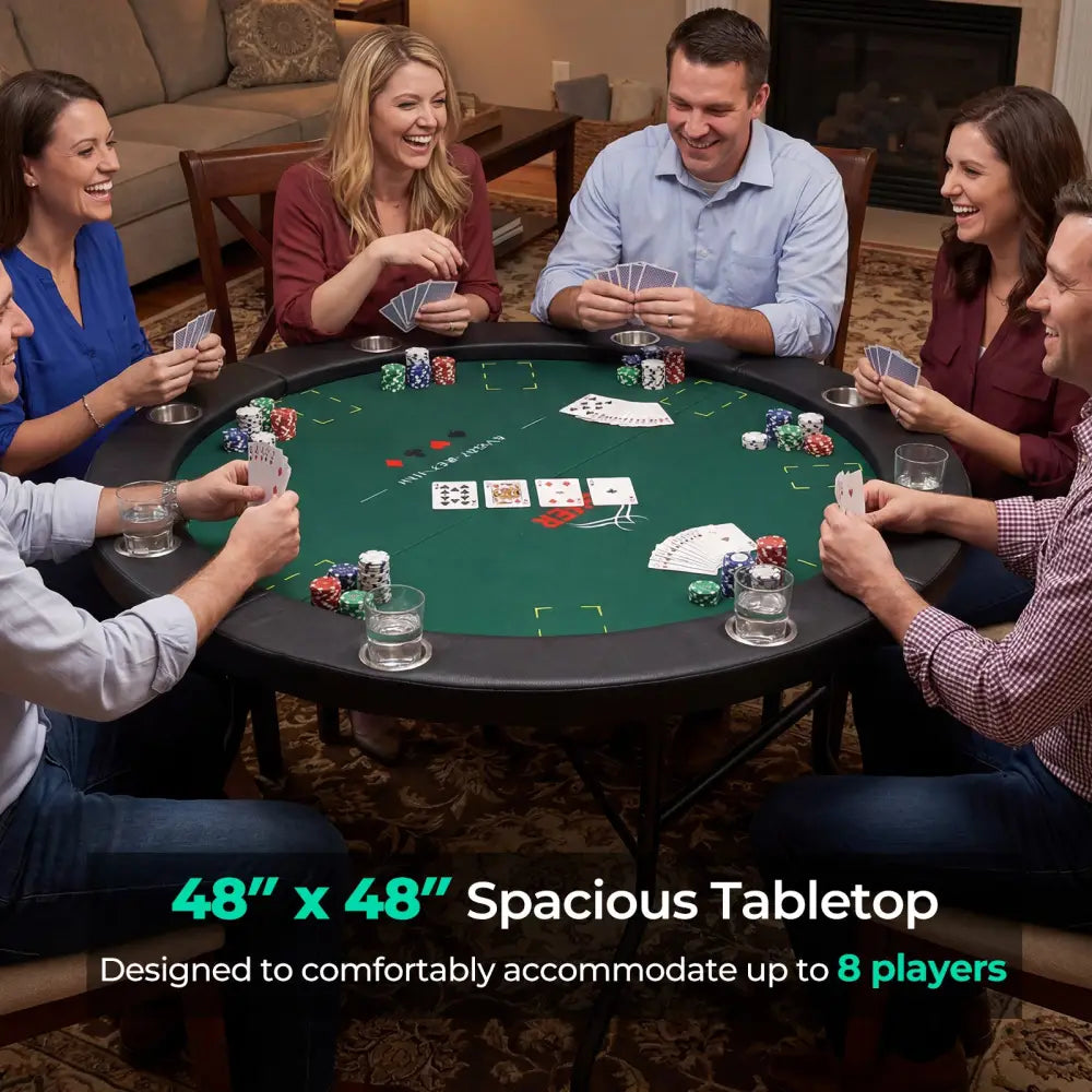48 Inch Foldable Poker Table with 8 Cup Holders and Padded Edges-Green - Green - Game Room