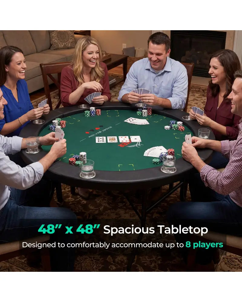 48 Inch Foldable Poker Table with 8 Cup Holders and Padded Edges-Green - Green - Game Room