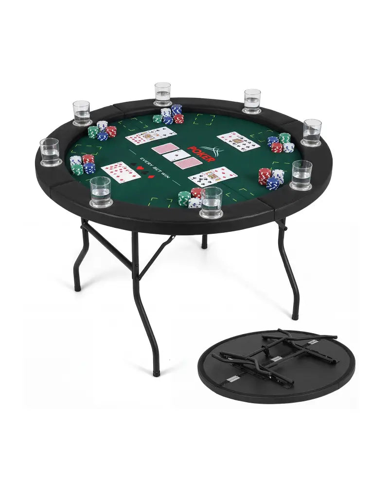 48 Inch Foldable Poker Table with 8 Cup Holders and Padded Edges-Green - Green - Game Room