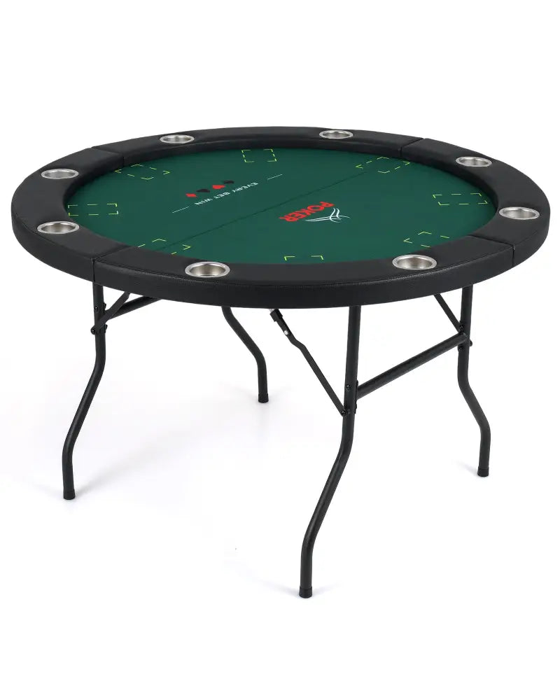 48 Inch Foldable Poker Table with 8 Cup Holders and Padded Edges-Green - Green - Game Room