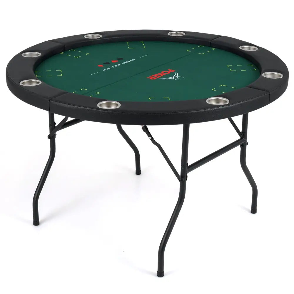 48 Inch Foldable Poker Table with 8 Cup Holders and Padded Edges-Green - Green - Game Room