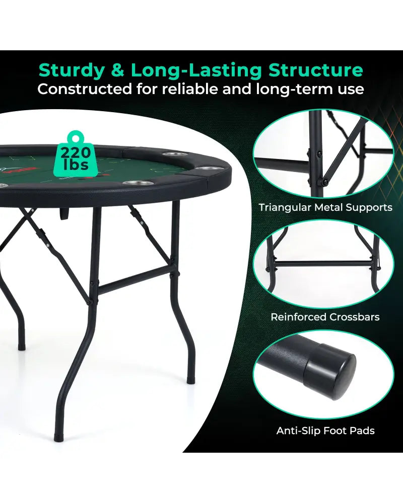 48 Inch Foldable Poker Table with 8 Cup Holders and Padded Edges-Green - Green - Game Room