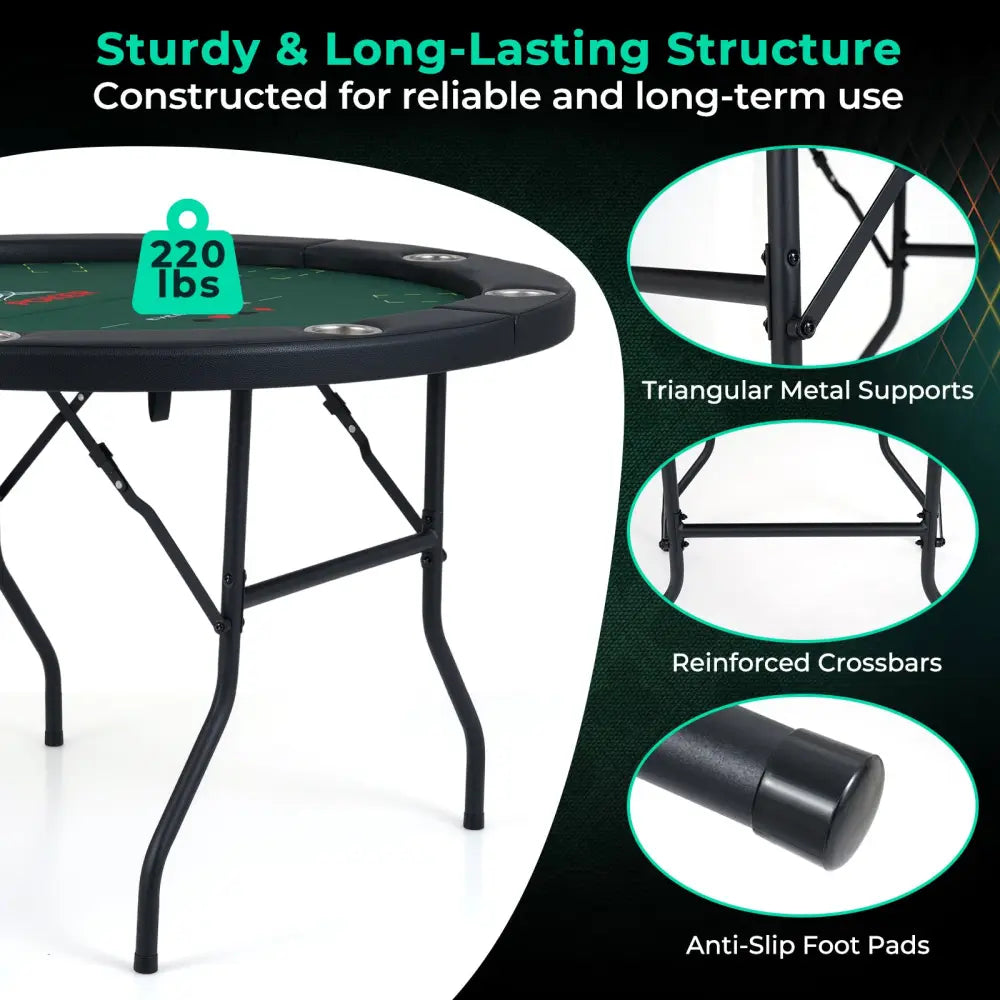 48 Inch Foldable Poker Table with 8 Cup Holders and Padded Edges-Green - Green - Game Room