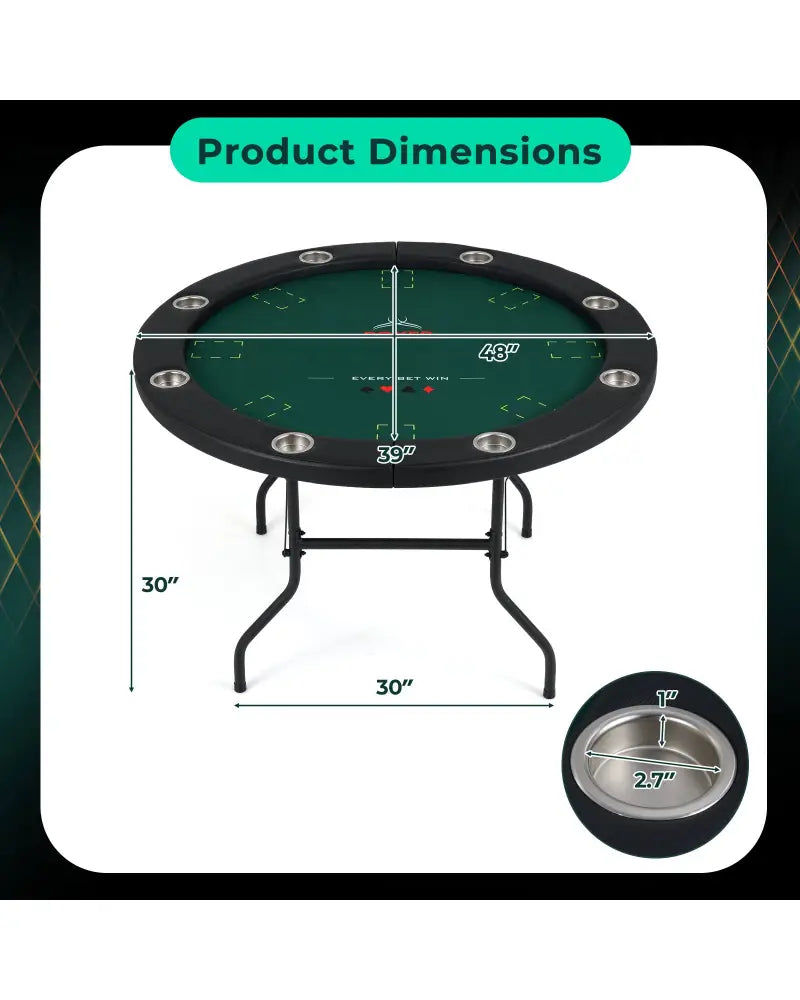 48 Inch Foldable Poker Table with 8 Cup Holders and Padded Edges-Green - Green - Game Room
