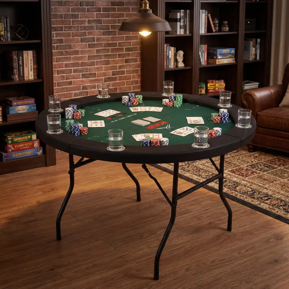 48 Inch Foldable Poker Table with 8 Cup Holders and Padded Edges-Green - Green - Game Room