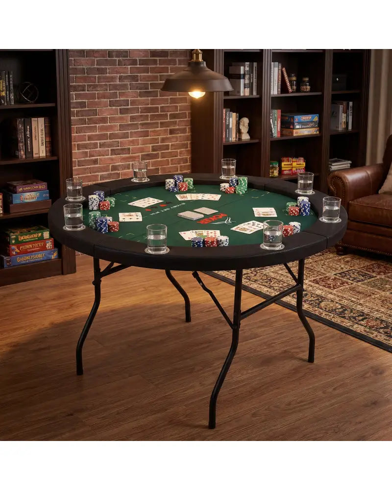 48 Inch Foldable Poker Table with 8 Cup Holders and Padded Edges-Green - Green - Game Room