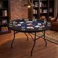 48 Inch Foldable Poker Table with 8 Cup Holders and Padded Edges-Blue - Blue - Game Room