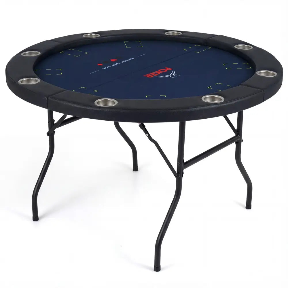 48 Inch Foldable Poker Table with 8 Cup Holders and Padded Edges-Blue - Blue - Game Room