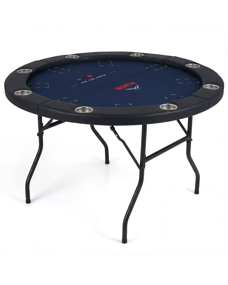 48 Inch Foldable Poker Table with 8 Cup Holders and Padded Edges-Blue - Blue - Game Room